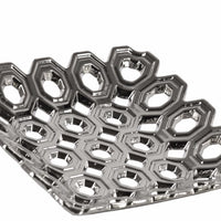 Perforated Circle Patterned Square Concave Tray In Ceramic, Chrome Silver