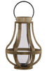 Wood Bellied Metal Handle Lantern With Hurricane Candle Holder, Large, Brown