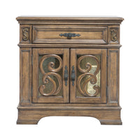 Wooden Nightstand with Intricate Carved Designs, Brown