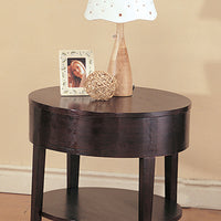 Wooden Round End Table With Bottom Shelf, Cappuccino Brown