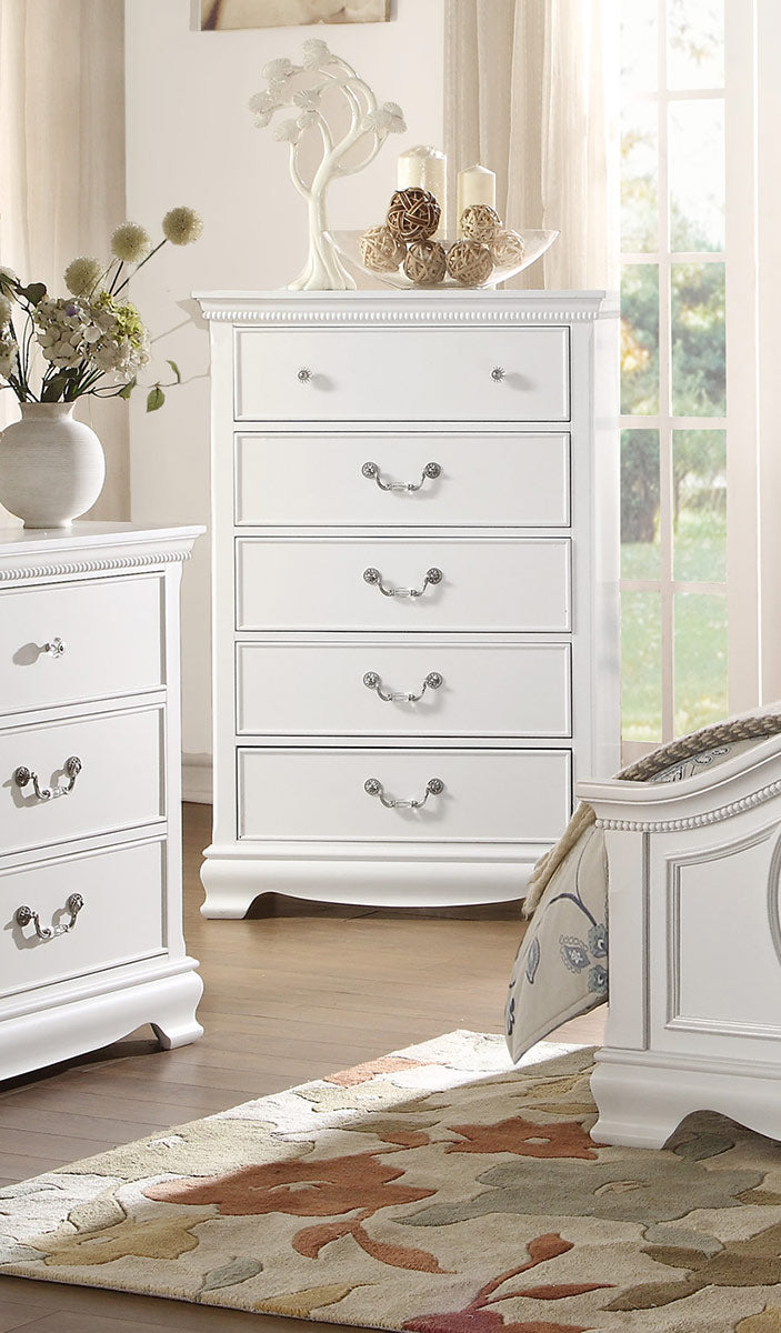 Traditional Style Wooden Chest With 5 Drawers, White