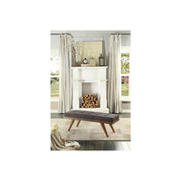 Wood Bench With a Tufted Seat, Dark Gray