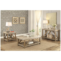 Wooden Cocktail Table With Marble Top And Slated Bottom Shelf, Gold Brown