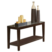 Contemporary Sofa Table With Glass Top And Bottom Shelf, Espresso Brown