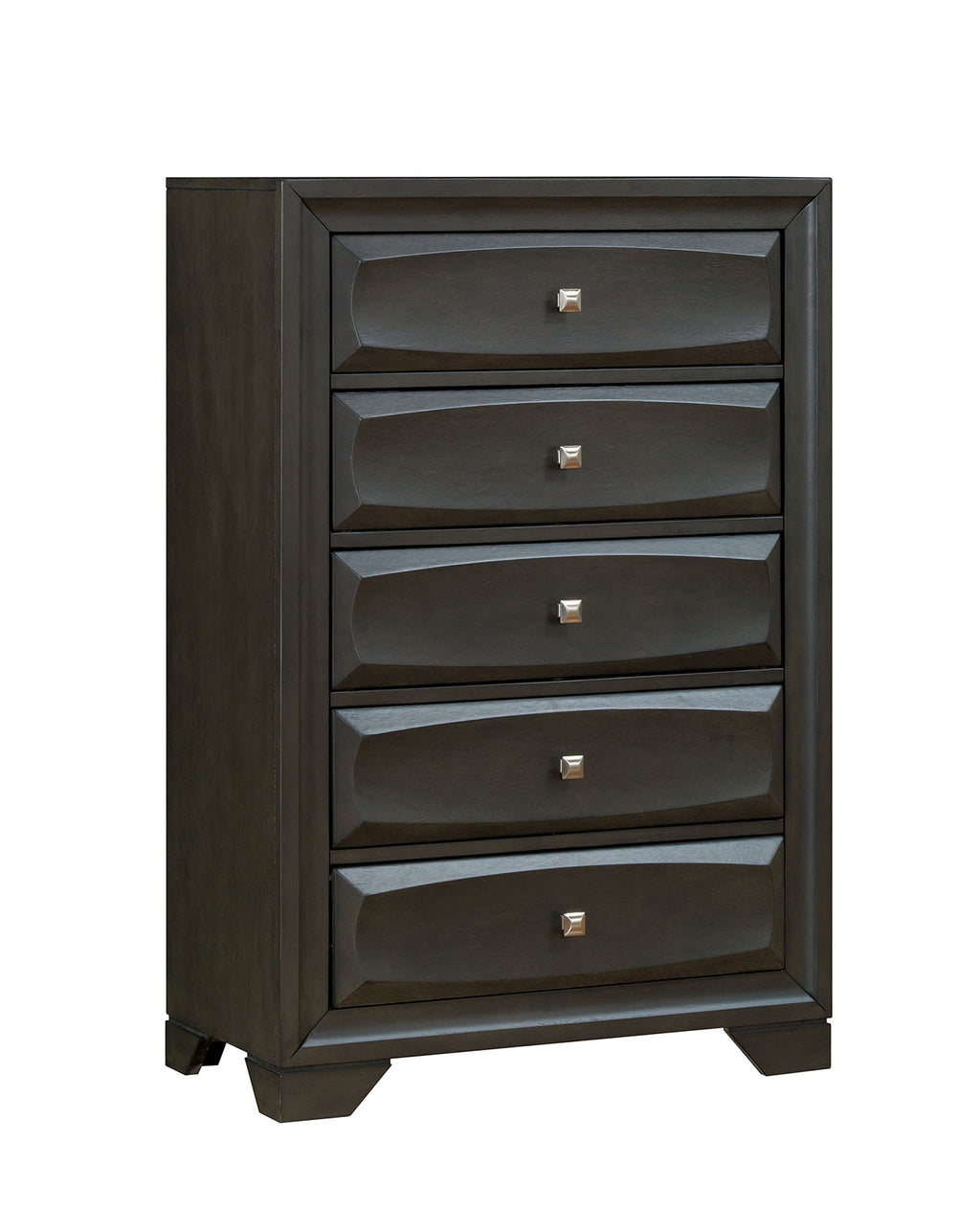 Transitional Solid Wood Chest With SilverTone Knob Drawers, Antique Gray