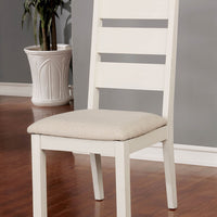 Wood & Fabric Side Chair With Ladder Style Backrest, Pack Of 2, Weathered White