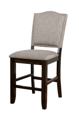 Wood & Fabric Counter Height Chair with Camelback, Pack Of 2, Gray & Brown