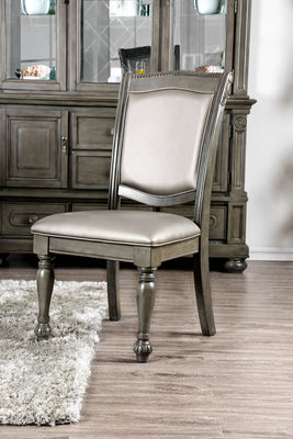 Leather Upholstered Wood Side Chair,Pack Of Two, Glossy Gray