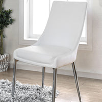 Leatherette Upholstered Metal Side Chair, Pack Of Two, White & Chrome Silver