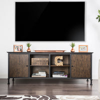 72" Wooden And Metal Frame TV Stand With 4 Open Shelves In Brown