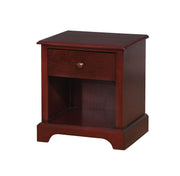 Wooden Night Stand With One Drawer And Open Shelf In Cherry Brown