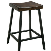 Wooden Counter Height Stool With Metal Angled Legs, Black And Brown, Pack Of Two