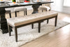 Wooden Bench In Ivory Fabric Upholstery With Welt Trim, Beige And Black