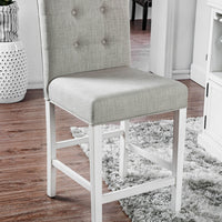 Fabric Upholstered Wooden Counter Height Chair, White And Gray, Pack Of Two