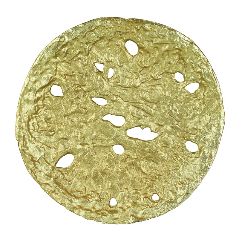 Decorative Round Shaped Aluminum Tray With Rough Edges, Pack Of Two, Gold