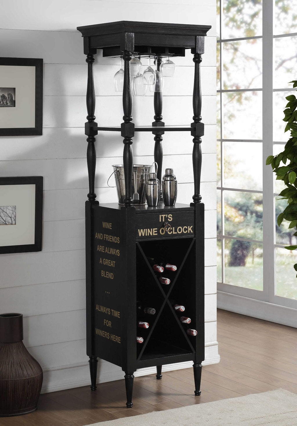 Wooden Wine Cabinet with Spacious Wine Bottle Holder, Black