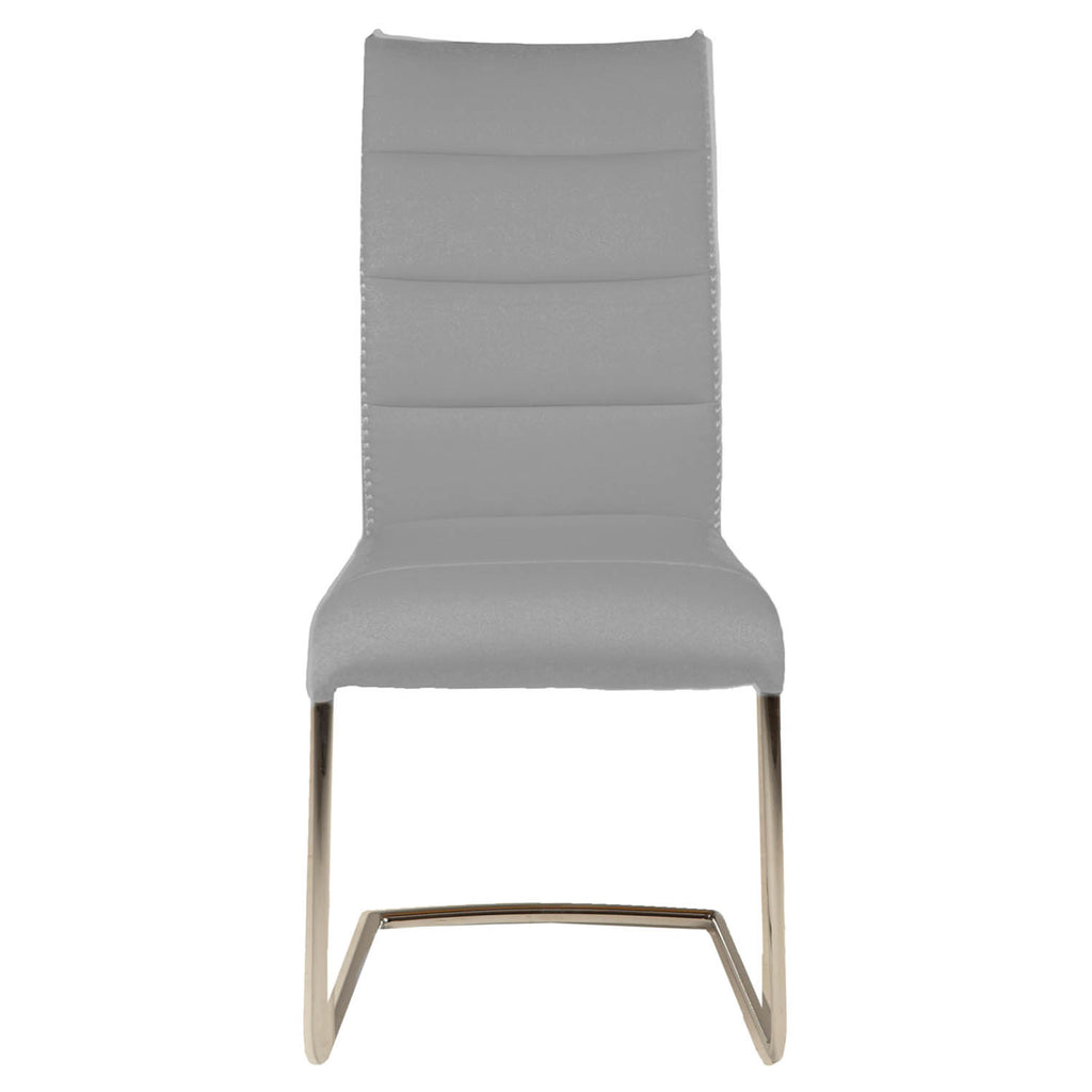 Metal Dining Chair With Unique Stitch Accent On The Back, Ash Gray, Set Of Two