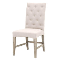 Button Tufted Back Rest Dining Chair, Natural Gray And Beige, Set Of Two