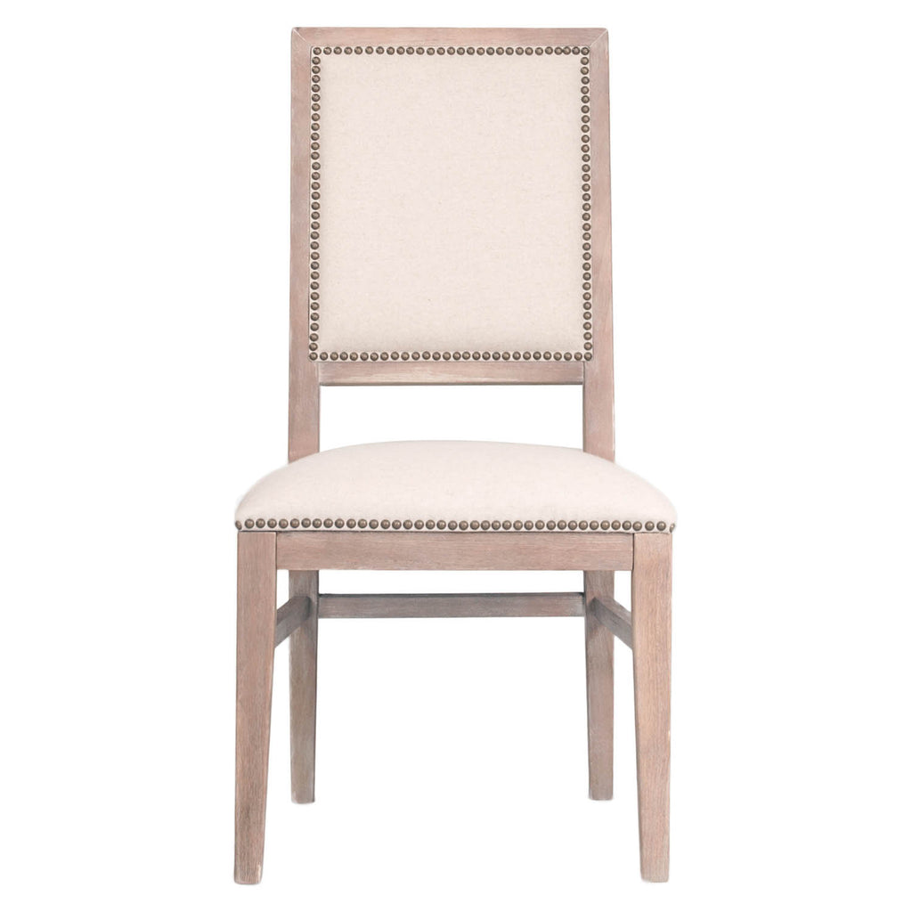 Acacia Wood Dining Chair With Linen Upholstery, Beige and Brown, Set Of Two