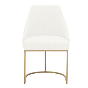 Velvet upholstered Dining Chair With Metal Feet, Gold And White, Set Of Two