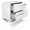 Two Drawer Nightstand With Acrylic Lacquer And Chrome Foil Trim, White