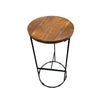 Round Iron Base Bar Stool With Acacia Wood Seat, Brown and Black