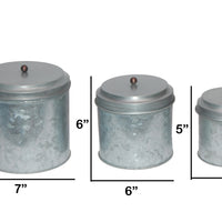 Galvanized Metal Lidded Canister With Ball Knob, Set of Three, Gray