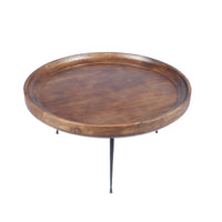 Round Mango Wood Coffee Table With Splayed Metal Legs, Brown and Black