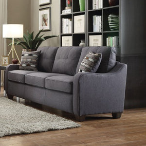 Contemporary Linen Upholstered Wooden Sofa with Two Pillows, Gray