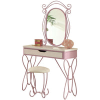 Contemporary Style Metal and Wood Vanity Set, White and Purple