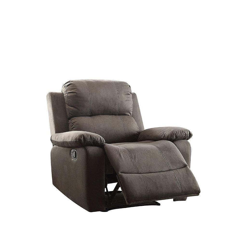 Contemporary Style Upholstered Recliner with Cushioned Armrests, Charcoal Gray