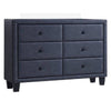 Polyurethane Upholstered Six Drawer Dresser With Wooden Tapered Leg, Gray