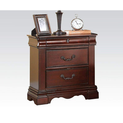 Wooden Nightstand with Three Drawers, Dark Cherry Brown