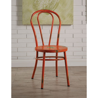 Set of Two Metal Side Chairs with Distressed Rubbing Accents, Antique Orange