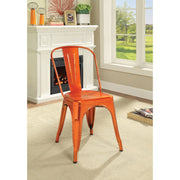 Set of Two Metal Dining Side Chairs, Glossy Orange