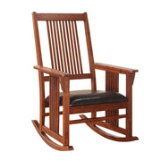 Traditional Style Wooden Rocking Chair with Slat Back, Brown