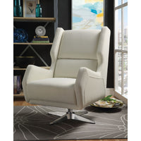 Faux Leather Upholstered Swivel Accent Chair with Metal Base, White