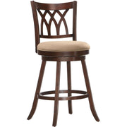 Fabric Upholstered Wooden Bar Chair With Swivel Mechanism, Brown And Beige