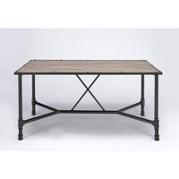 Rectangular Wood and Metal Dining Table in Industrial Style, Black and Brown