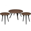 Round Wood and Metal Coffee End Table Set, Brown and Black, Pack of 3