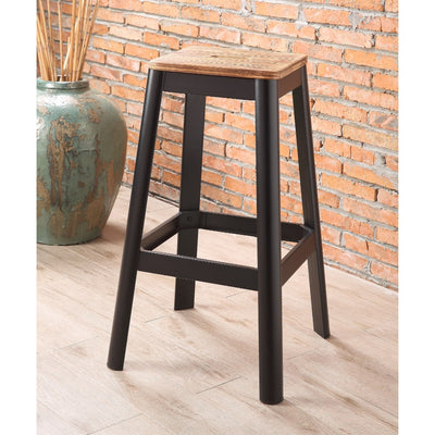 Industrial Style Metal Frame and Wooden Bar Stool, Brown and Black