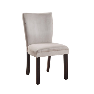 Wooden Parson Dining Chair with Fabric Upholstered Seat and Back, Set of Two, Cream and Brown