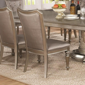 Traditional Style Fabric Upholstered Wooden Dining Chair with Turned Legs, Set of Two, Silver