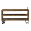 Two Tier  Pine Wood Media Console with Metal Base, Russet Brown