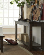 Rectangular Top Console Table with One Bottom Shelf, Antique Mocha Brown