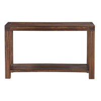 Rectangular Console Table with Tenon Corner Joints and Bottom Shelf , Brick Brown