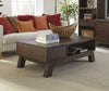 Wooden Coffee Table with One Shelf and Thick Splayed Legs, Medium Walnut Brown