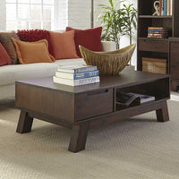 Wooden Coffee Table with One Shelf and Thick Splayed Legs, Medium Walnut Brown