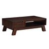 Wooden Coffee Table with One Shelf and Thick Splayed Legs, Medium Walnut Brown