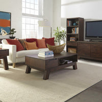 Wooden Coffee Table with One Shelf and Thick Splayed Legs, Medium Walnut Brown